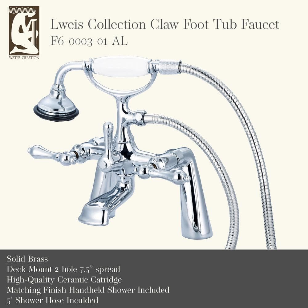 Elegant Chrome Vintage 7" Deck Mount Tub Faucet with Handheld Shower