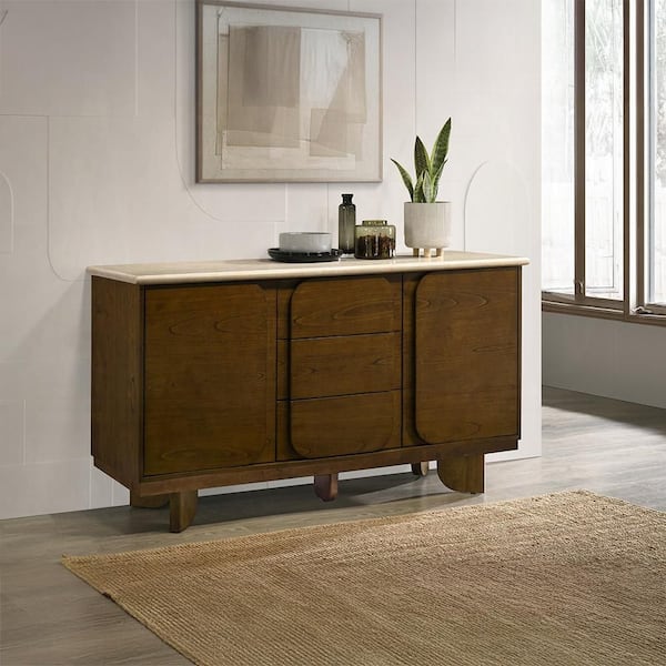 Austen Vintage Oak Natural Marble Buffet /Sideboard with Drawer