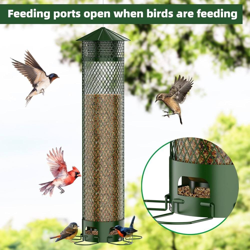 Green Metal Hanging Squirrel Resistant Seed Bird Feeder