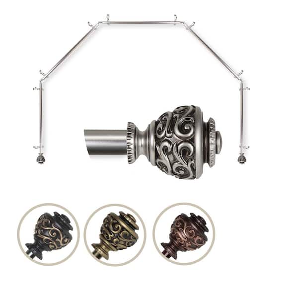 EMOH 13/16" Dia Adjustable 5 Sided Bay Window Curtain Rod 28 to 48" (each side) in Satin Nickel with Diana Finials