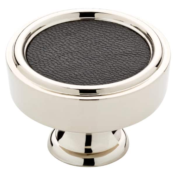 Liberty Averil 1-1/2 in. (38 mm) Polished Nickel and Black Leather Round Cabinet Knob