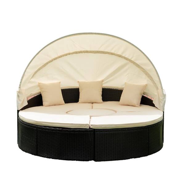 Black Wicker Outdoor Round Day Bed, Furniture Sectional Seating Set ...