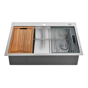 Uptowne 33 in. Drop-In/Undermount Single Bowl Stainless Steel Kitchen Sink with Accessories