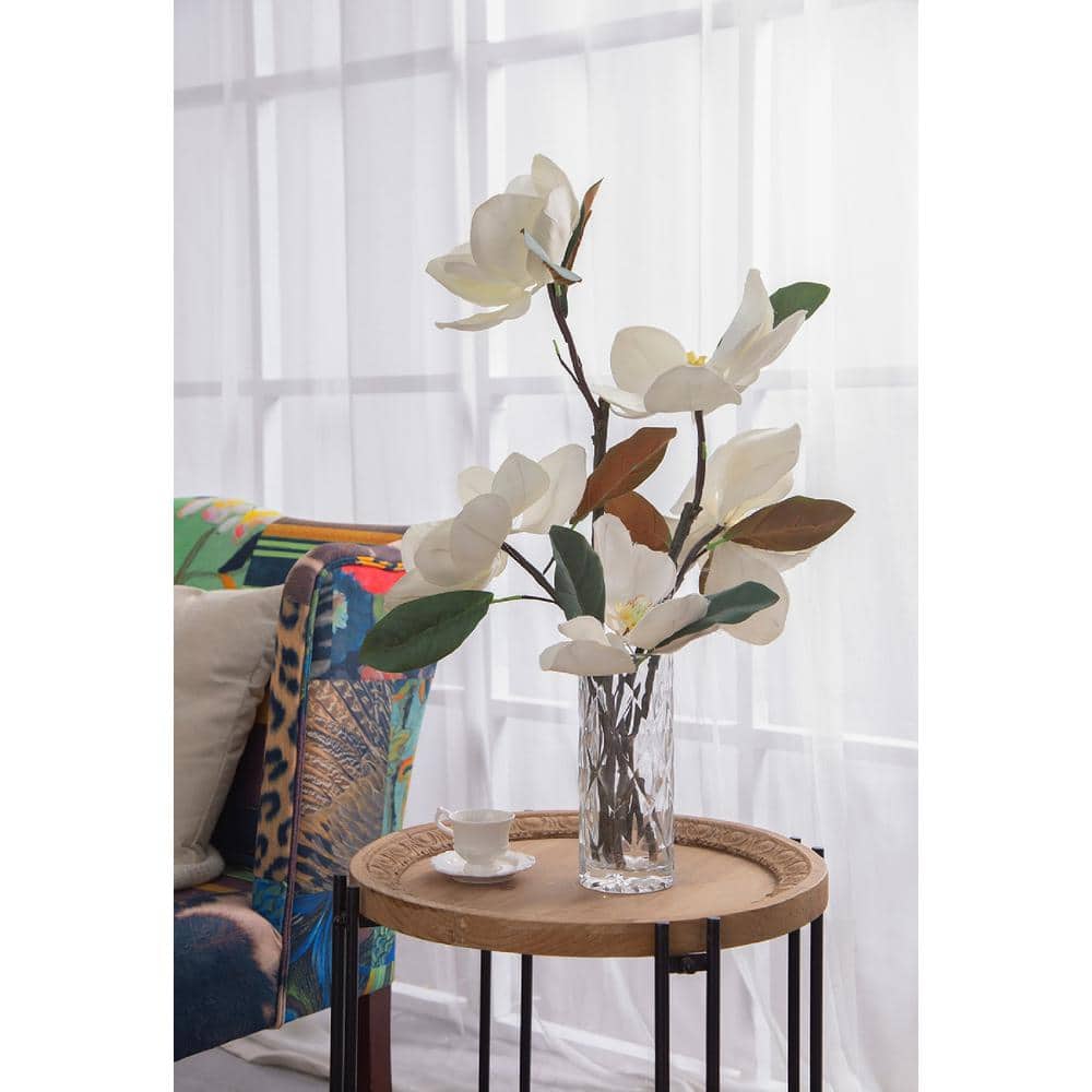 White Plastic Magnolia Stems Set of 6