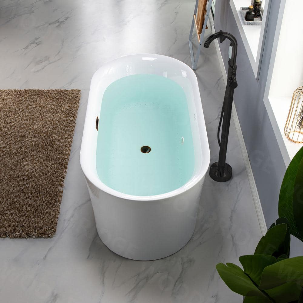 67" White Freestanding Acrylic Air Soaking Bathtub with 208 Jets