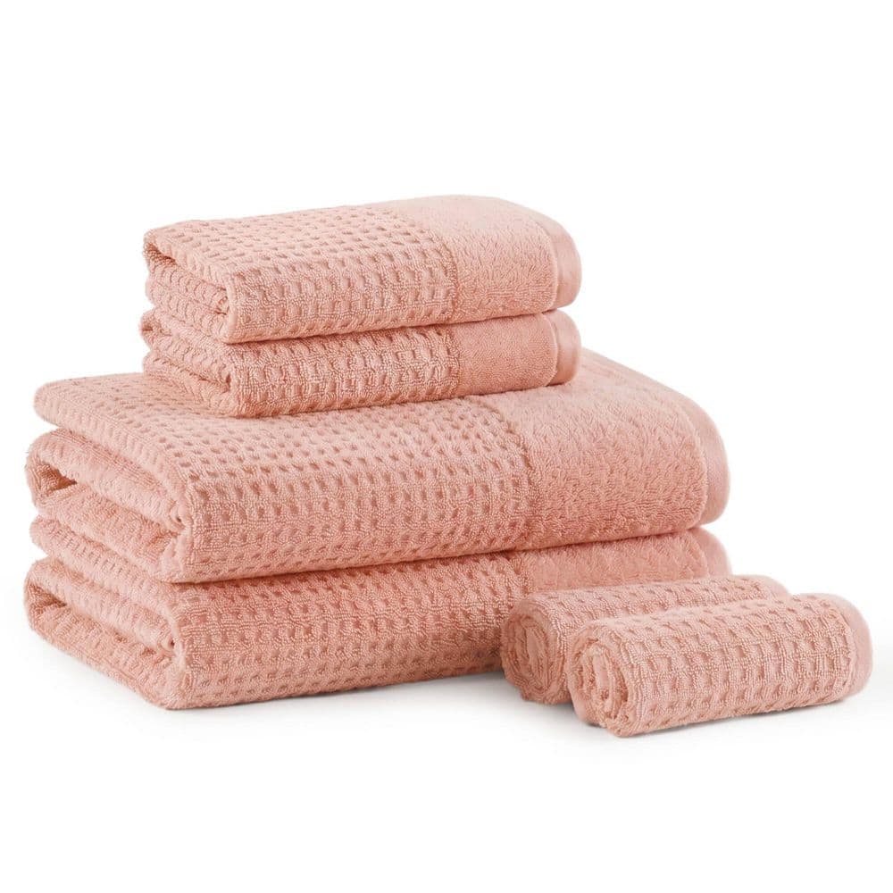 Madison Park Spa Waffle 6-Piece Pink Cotton Jacquard Antimicrobial