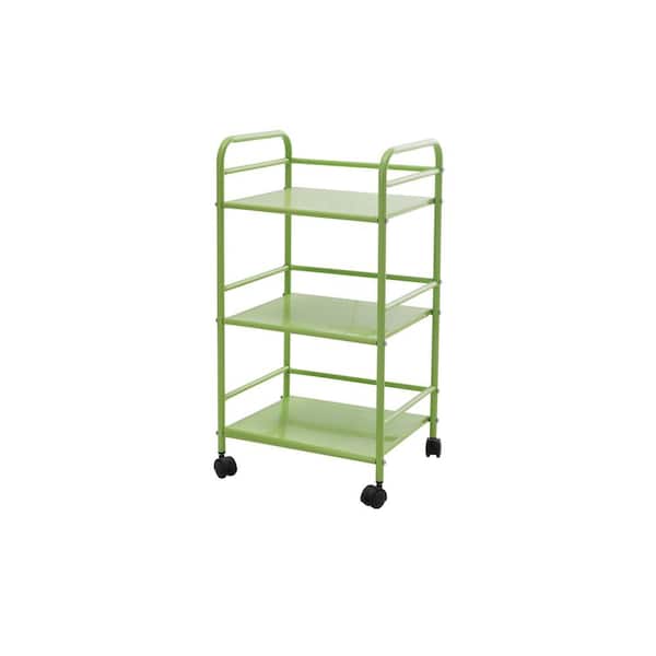 Sunjoy 3 Tiered Metal Shelving with Wheels in Lime Green