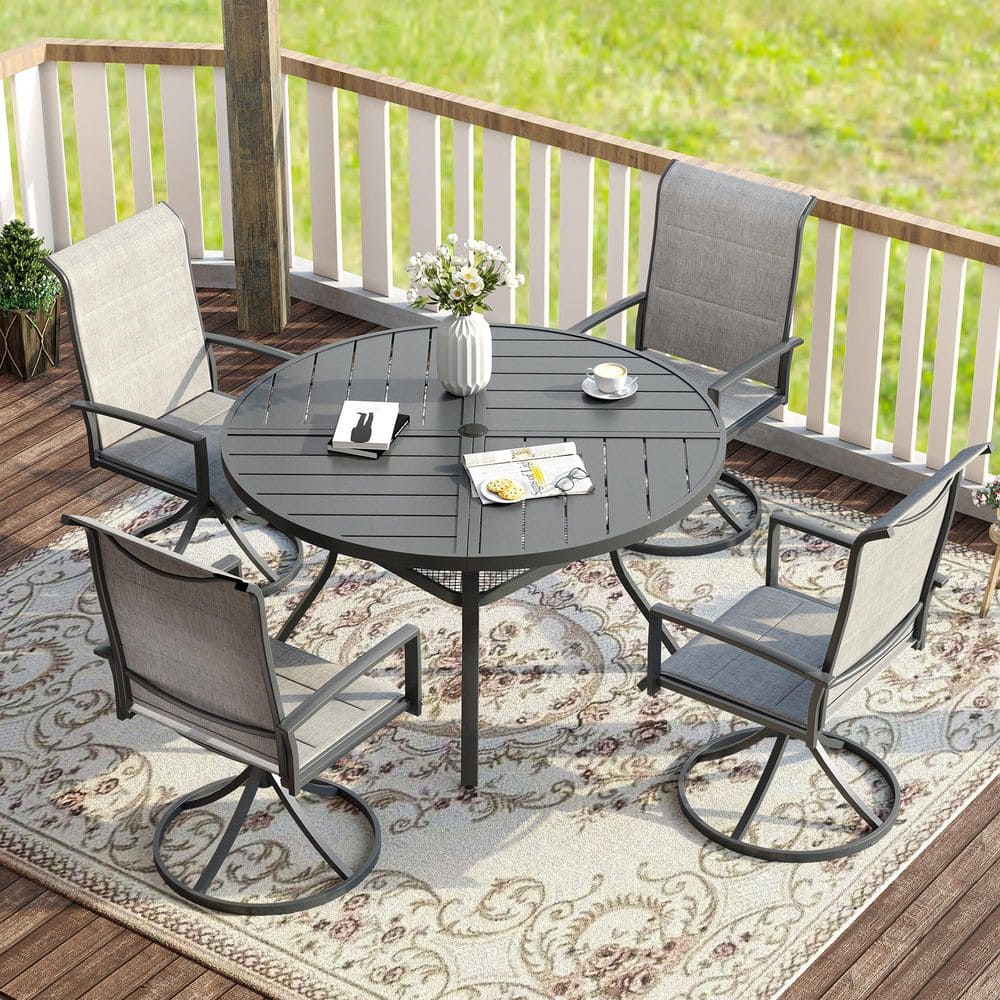 5-Piece Metal Outdoor Dining Set with 40.6 in. Gray Round Table and 4 Gray Swivel Dining Chairs for 4 Person price history on PriceWatchPro