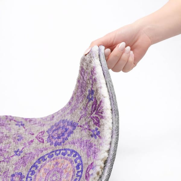 Dream Shag Premium Machine Washable Abstract ADS751 Lavender 8 ft. x 8 ft. Round Rug
