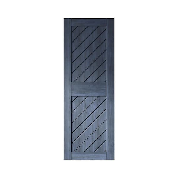 HOMACER XT1 30 in. x 84 in. C-Panel Solid Core Navy Slanted Stripe Design Pine Wood Interior Sliding Barn Door Slab