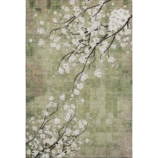 Mayfield Premium Machine Washable Abstract AMF2248 Aloe 5 ft. x 7 ft. 6 in. Area Rug