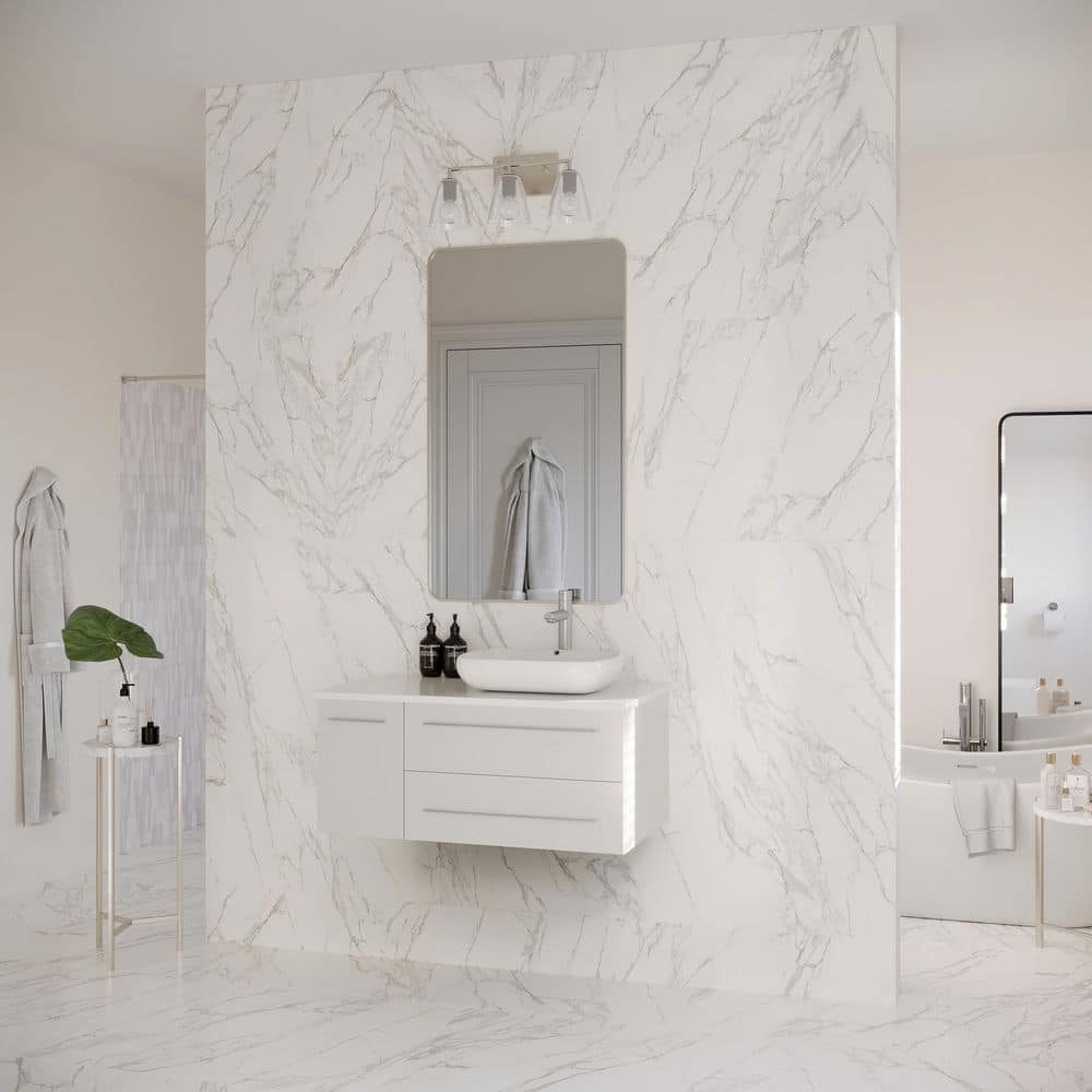 Lucera 36" White Wall Mounted Single Vessel Sink Vanity