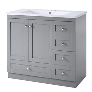 36 in. W x 18 in. D x 35 in. H Single Sink Freestanding Bath Vanity in Gray with White Resin Top