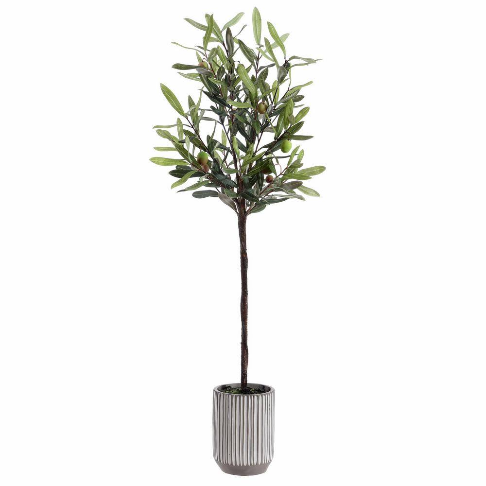 36-inch Faux Olive Tree in Ribbed White Ceramic Pot