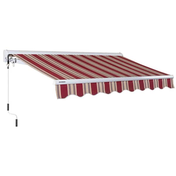 Advaning 10 ft. Luxury Series Semi-Cassette Manual Retractable Patio Awning, Brick Red Beige Stripes (8 ft. Projection)