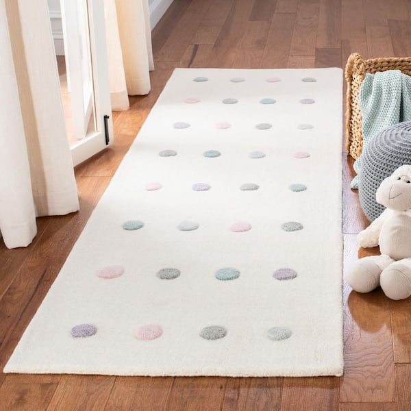 Kids 3 ft. x 8 ft. Ivory Polka-Dot Runner Rug