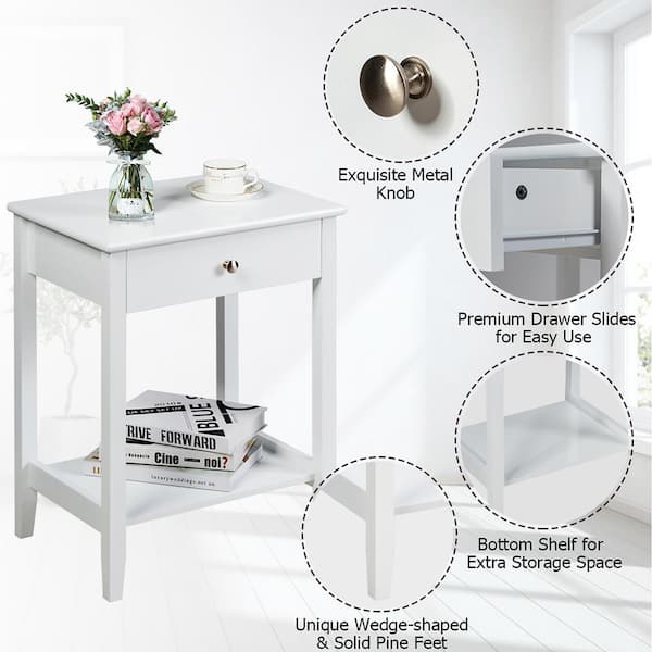 Drawer ホワイトパーカー サイズ1 Costway Nightstand End Table Storage Display Bedroom