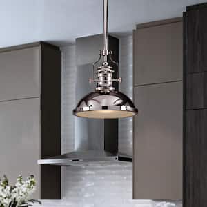 1-Light 13 in. Modern Industrial Polished Nickel Single Dome Pendant Light for Kitchen Island