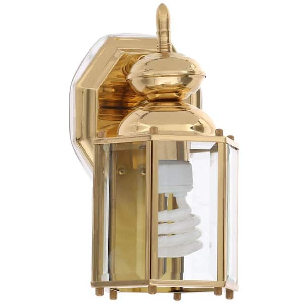 Progress Lighting BrassGUARD Lantern Collection 1-Light Polished Brass Clear Beveled Glass Traditional Outdoor Wall Lantern Light