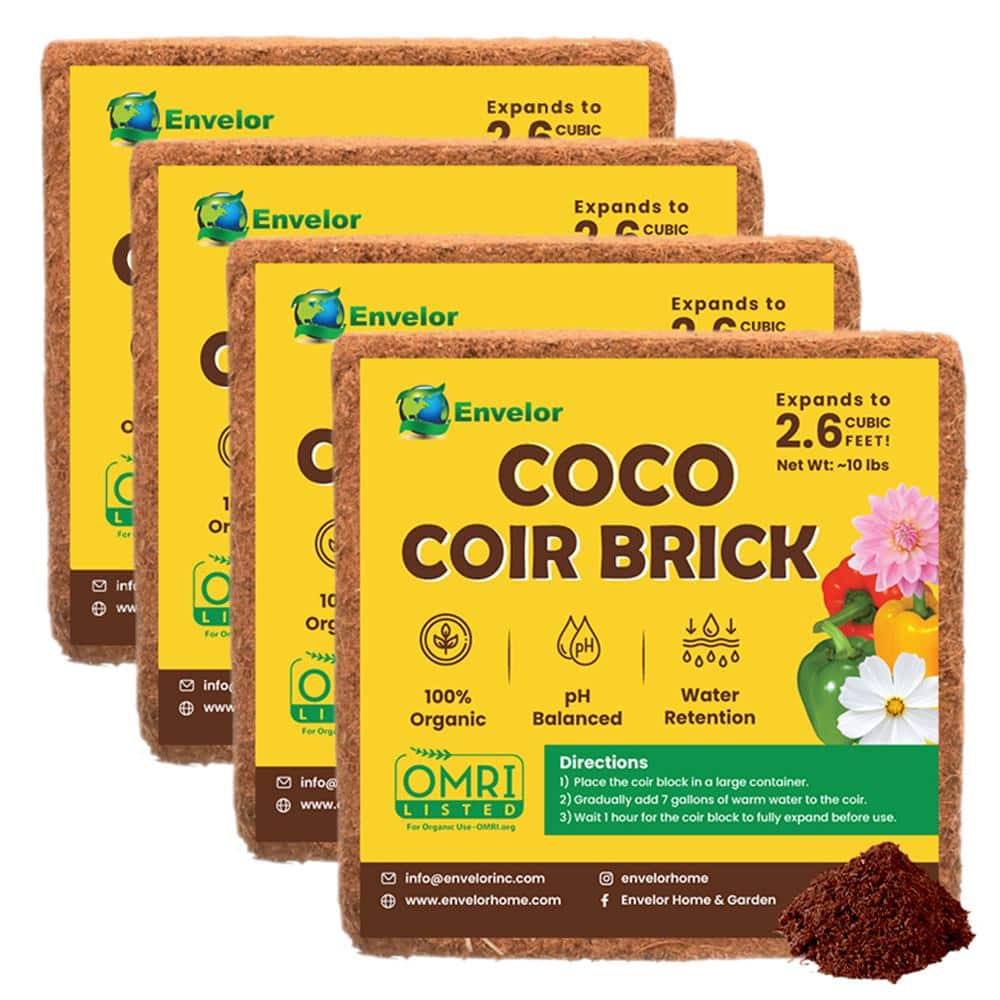 Envelor 10 lbs. Organic Coco Block Coir Brick Potting Soil (4-Pack