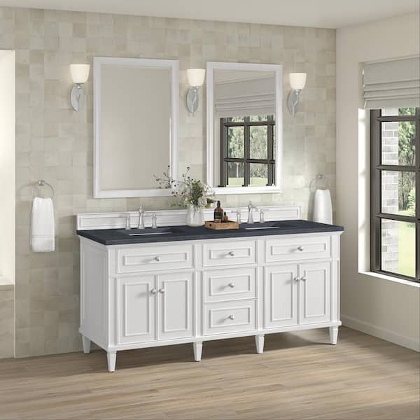 James Martin Vanities Lorelai 72.0 in. W x 23.5 in. D x 34.06 in. H Double Bath Vanity in Bright White with Charcoal Soapstone Quartz Top