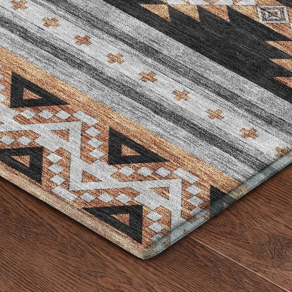 Mayfield Premium Machine Washable Abstract AMF2561 Black 2 ft. x 7 ft. Runner Rug