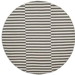 Montauk Ivory/Gray 6 ft. x 6 ft. Round Striped Area Rug