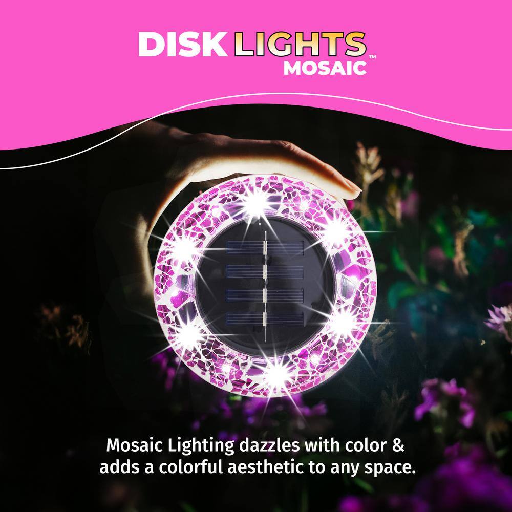 Pink Mosaic Solar LED Pathway Disk Lights Multipack