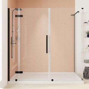Tampa 72 in. L x 32 in. W x 75 in. H Corner Shower Kit w/ Pivot Frameless Shower Door in ORB w/Shelves and Shower Pan