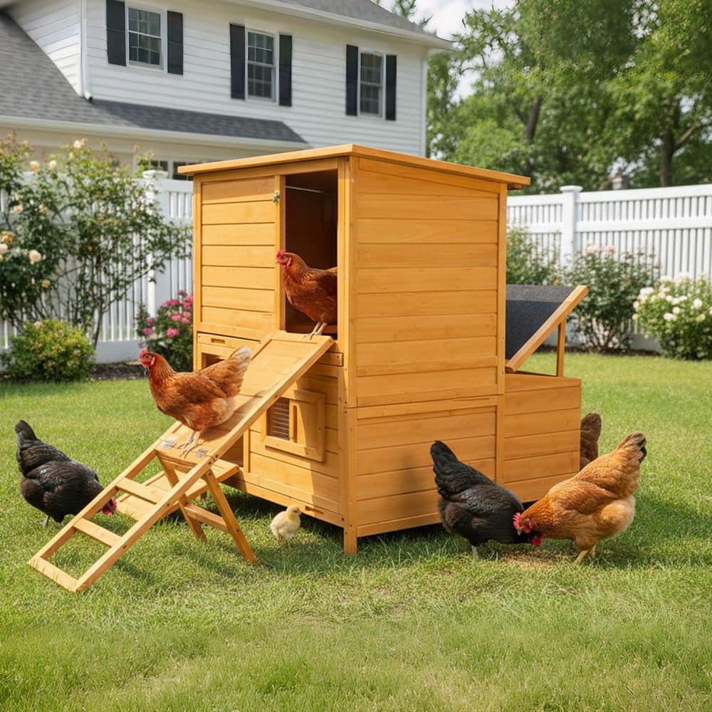 GOGEXX Double-Decker Wooden Chicken Coop for 6-8 Chickens with 3