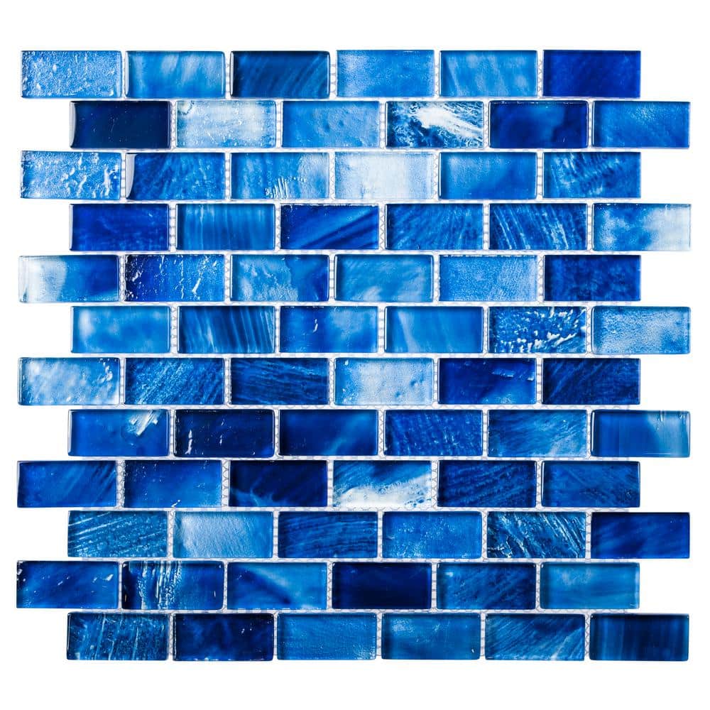 Bluz Rectangle 11.69 in. x 11.75 in. Matte Cerulean Blue Glass Mosaic Tile 