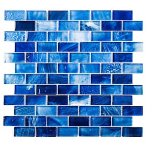 Bluz Rectangle 11.69 in. x 11.75 in. Matte Cerulean Blue Glass Mosaic Tile Sample
