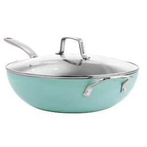 5 qt. 12 in. Aluminum Nonstick Essential Pan with Lid in Turquoise