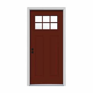 32 in. x 80 in. 6 Lite Craftsman Mesa Red Painted Steel Prehung Inswing Right-Hand Front Door w/Brickmould