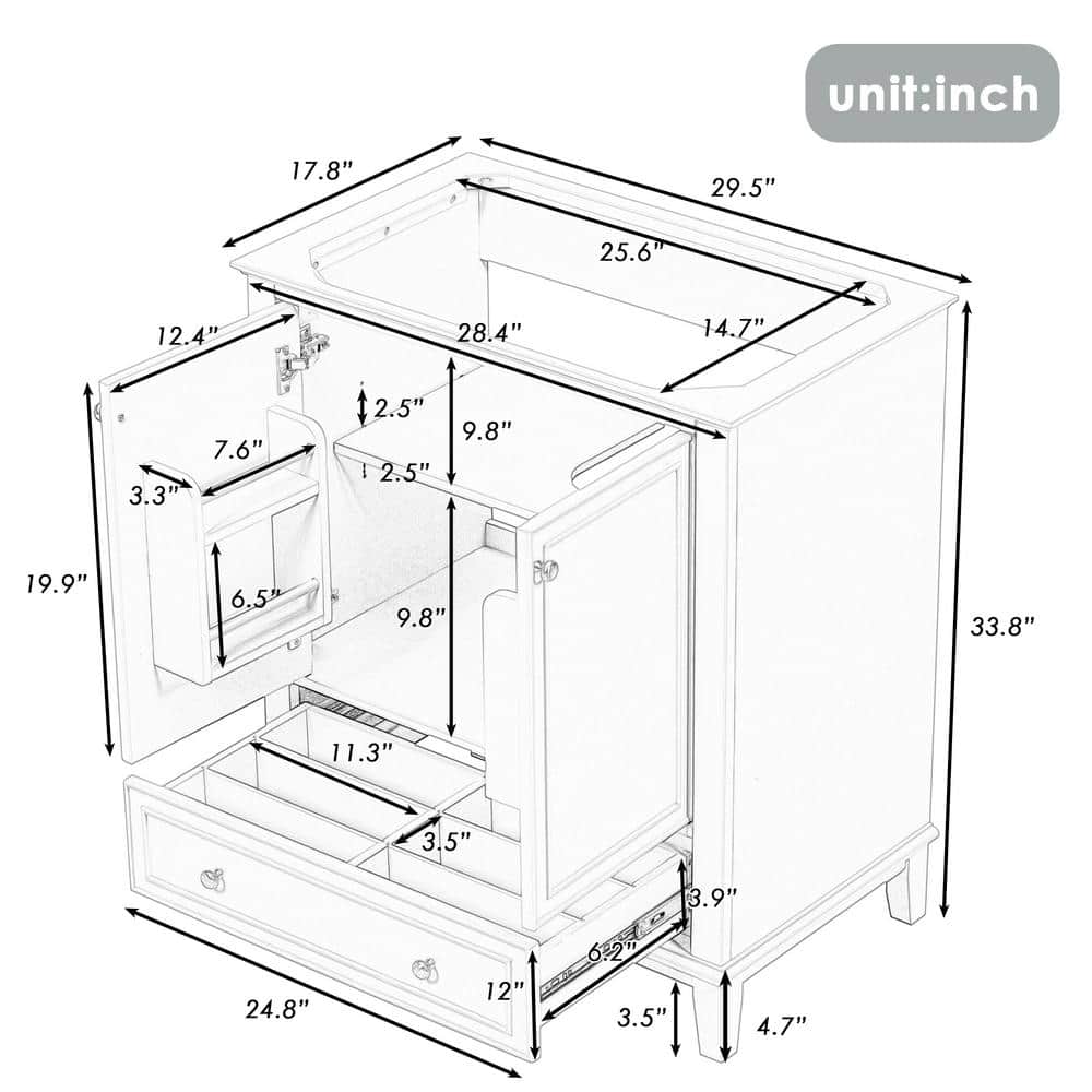 White Solid Wood Freestanding Bathroom Vanity Cabinet with Drawer