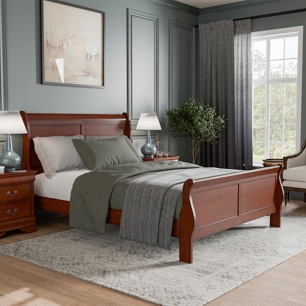 Burkhart Cherry Queen Wood Frame Sleigh Bed with Slat Kit