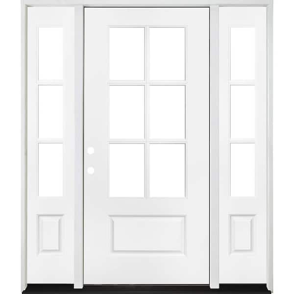 Steves & Sons Legacy 60 in. x 80 in. 3/4-6-Lite Clear Glass RHIS White Primed Fiberglass Prehung Front Door with Dbl 10 in. SL