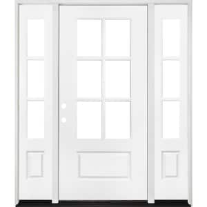 Legacy 60 in. x 80 in. 3/4-6-Lite Clear Glass RHIS Primed White Finish Fiberglass Prehung Front Door with Dbl 10 in. SL