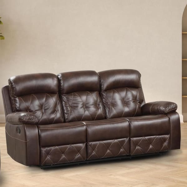 Arabella 83.88 in. Wide Flared Arm Faux Leather Straight Reclining Sofa In Brown