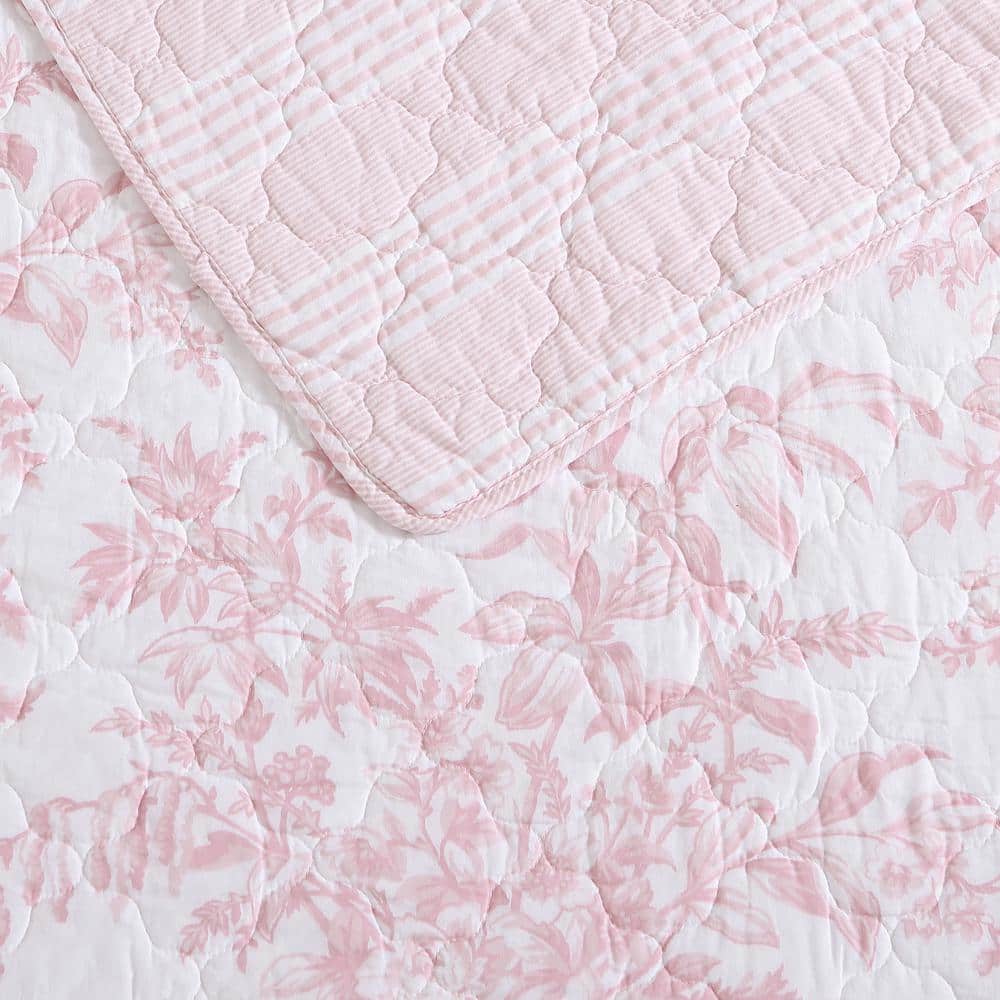 Pink Reversible Cotton Full Quilt Set with Shams