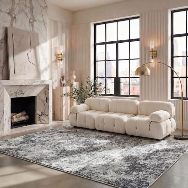 Amelia 8 ft. x 10 ft. Charcoal/Ivory Distressed Abstract Area Rug