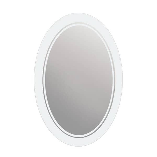 Glacier Bay 23 in. W x 29 in. H Frameless Oval Bathroom Vanity Mirror in Frosted etched mirror