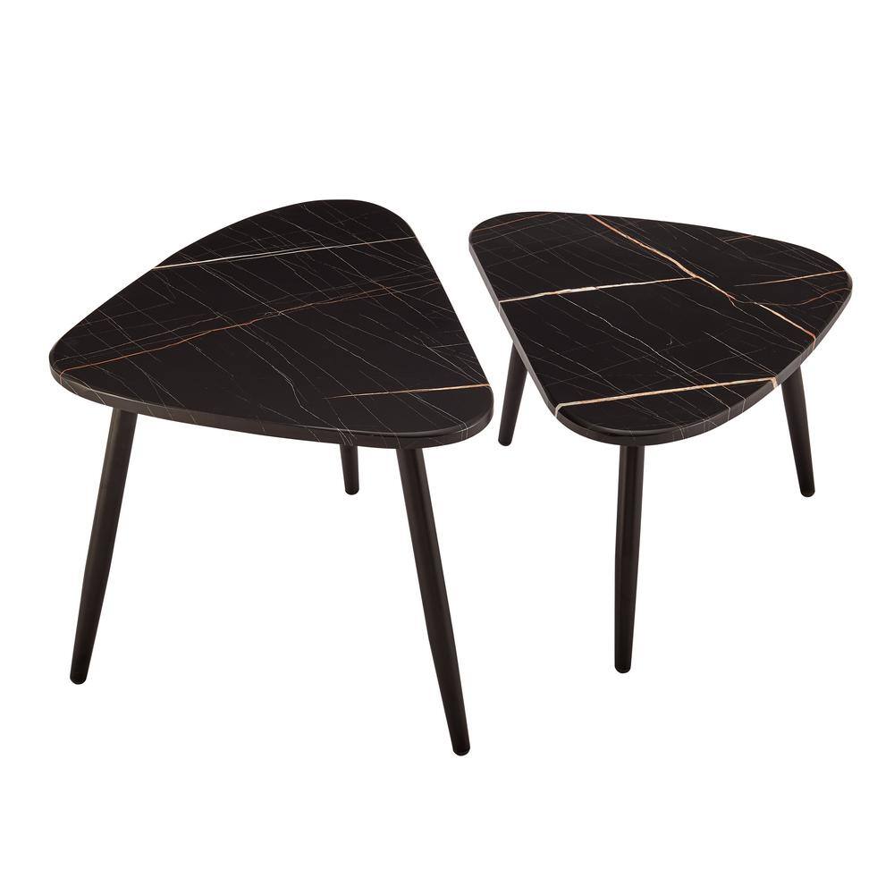 Aurora Black Marble and Metal Oval Semi-Nested Coffee Table Set
