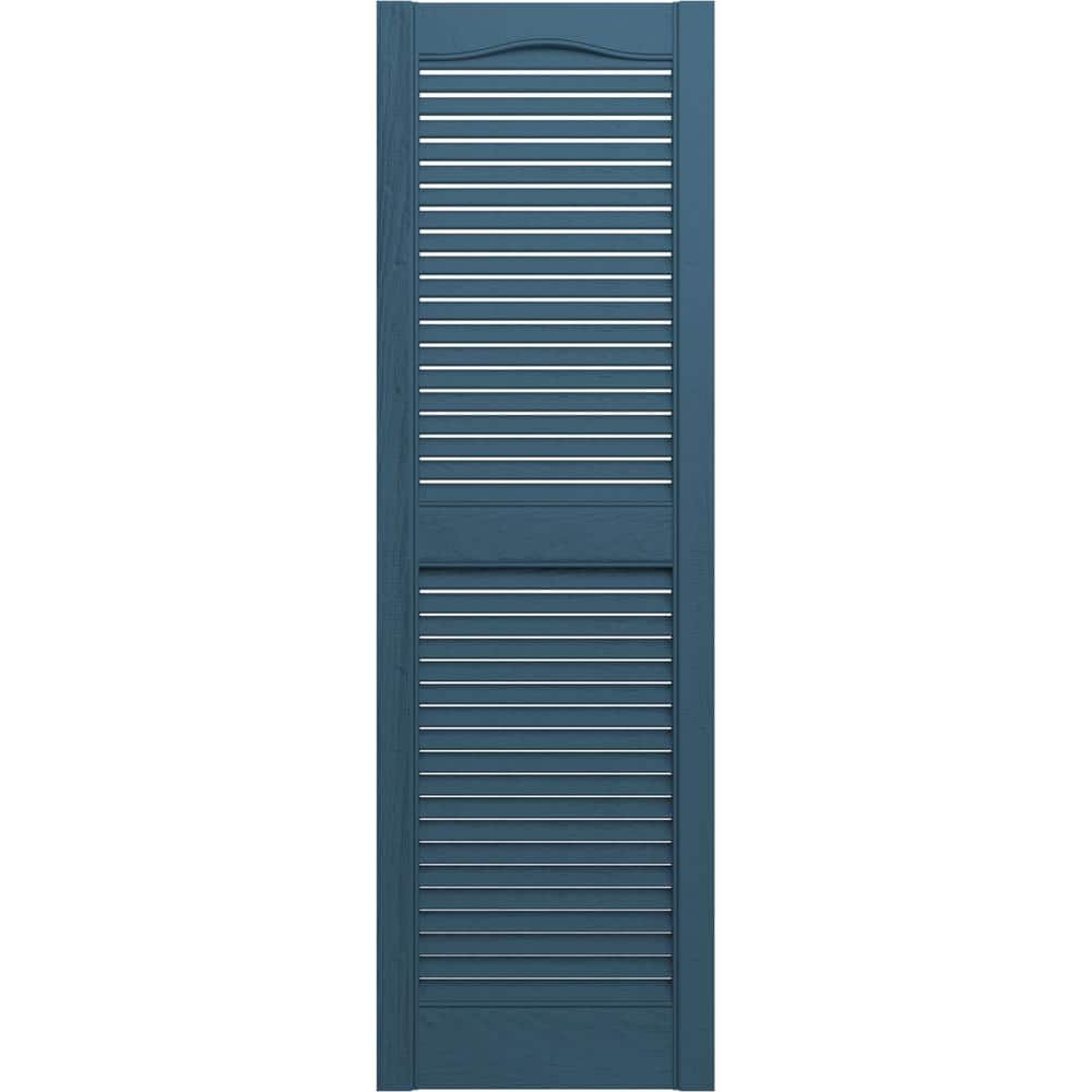 12 in. x 48 in. Louvered Vinyl Exterior Shutters Pair in Classic Blue