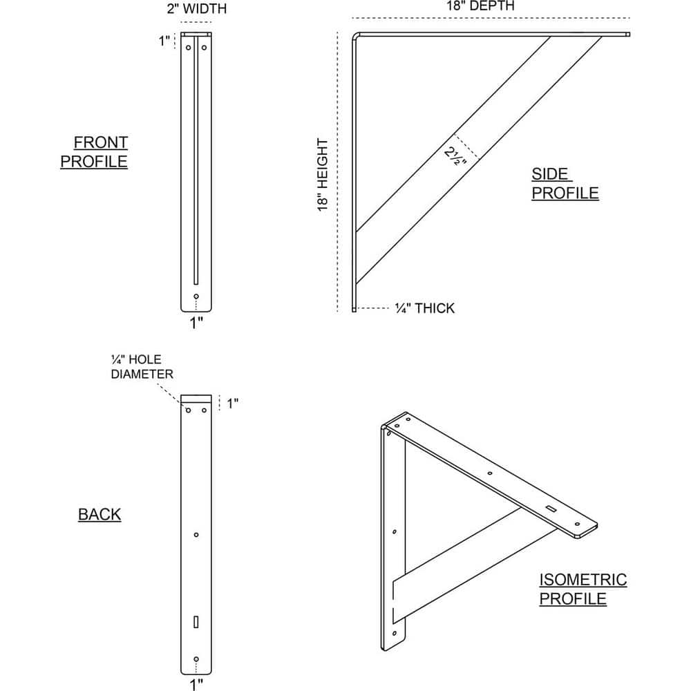 Hammered Gray 18" Steel Bracket for Shelves and Countertops