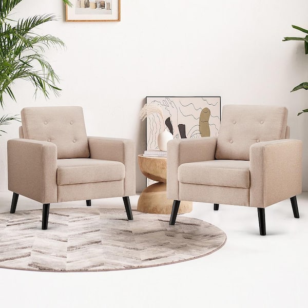 29 in. Beige Tufted Linen Seats Armchair Single Sofa (Set of 2)