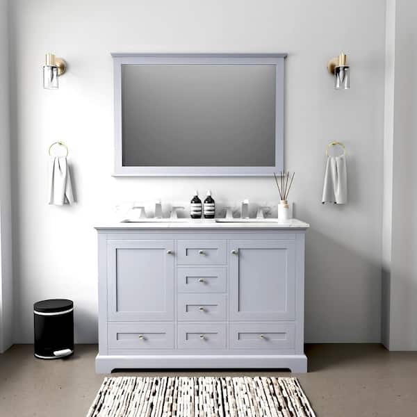 Dukes 48 in. W x 22 in. D Dark Grey Double Bath Vanity, Cultured Marble Top, and 46 in. Mirror