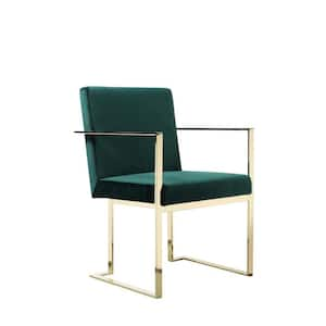 Green and Gold Velvet Cantilever Base Dining Armchair