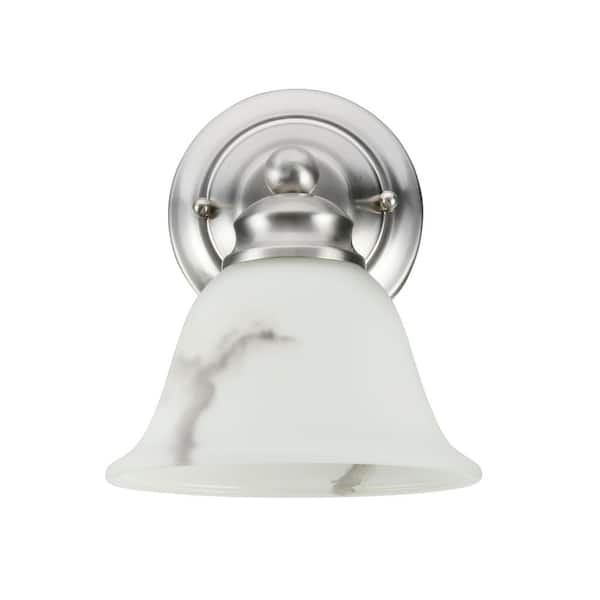 Aspen Creative Corporation 1-Light Satin Nickel Vanity Light with Faux Alabaster Glass Shade