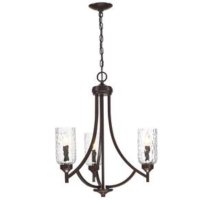 21.93 in. 3-Light Black Chain Chandelier with Clear Seeded Glass Shades